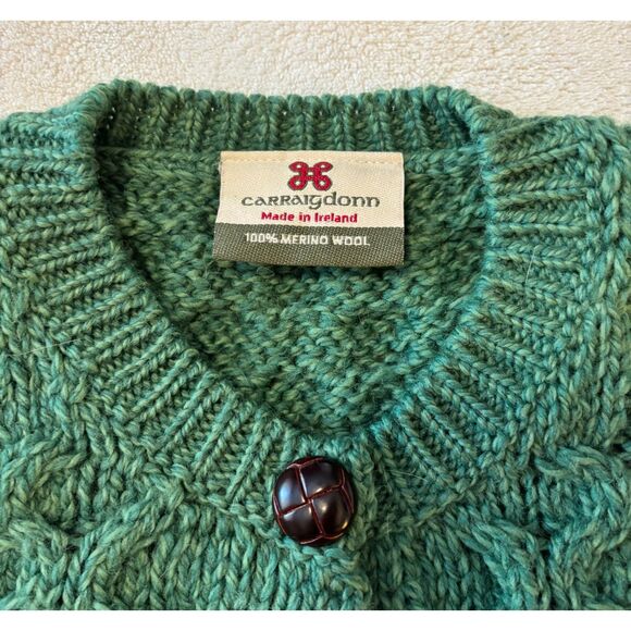 Carraig Donn Cardigan Sweater Green Youth Kids Merino Wool M (5-6 Yrs) Ireland - Picture 5 of 9